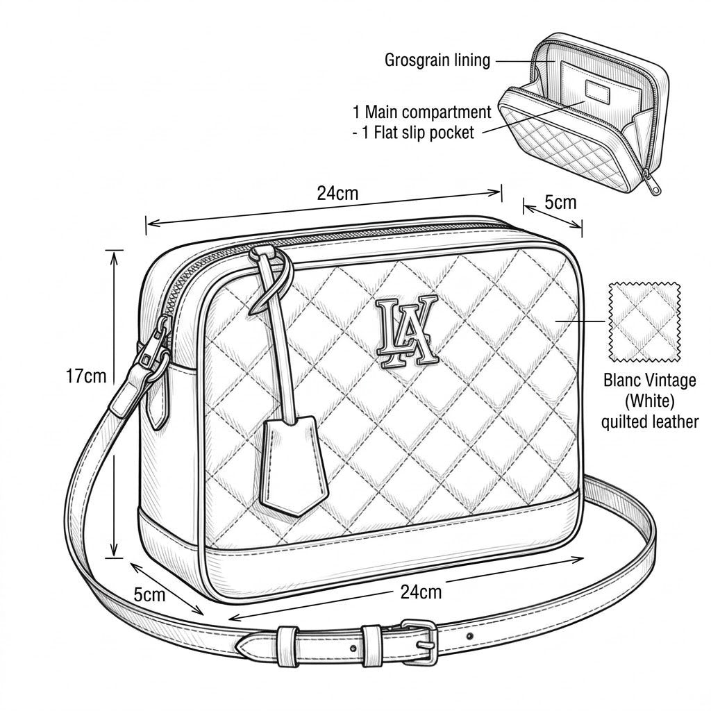 Quilted Leather Bag | Blanc Vintage White Crossbody Bag ~ LASi006
