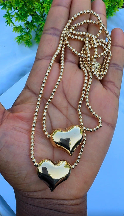 18 Karat Solid Gold Instant Ball Heart Chain Necklace 18 Inches | 4.43g