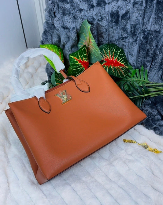 Tan ~ Caramel Soft Calfskin Genuine Leather Big Handbag LASi017