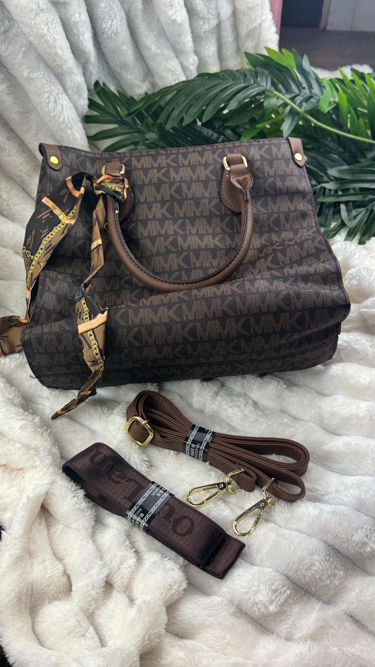 Women's Brown Monogram Pattern Tote Bag  | LARYZ Everyday 042 | Big
