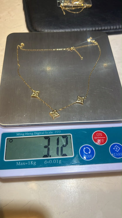 18K Solid Gold 3-Petal Motif Instant Chain Necklace | 3.12g | 17” + 1” (18 Inches)