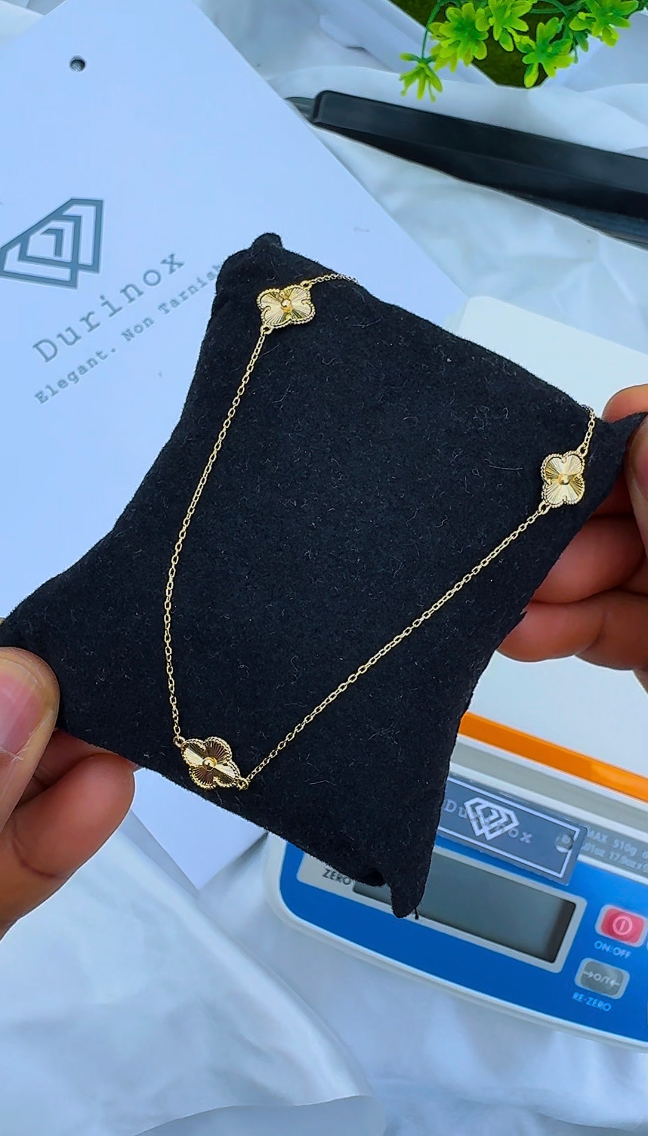 Degacc 18 Karat Solid Italian Gold Instant Chain Clover Necklace