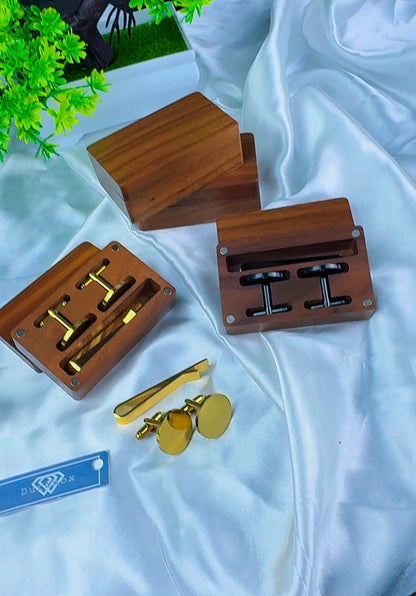 DuriBox Handmade Quality Walnut Wood Cufflinks Box Cufflinks Organizer Engraved Cufflinks & Tie Clip Wood Box Gift Set For Men