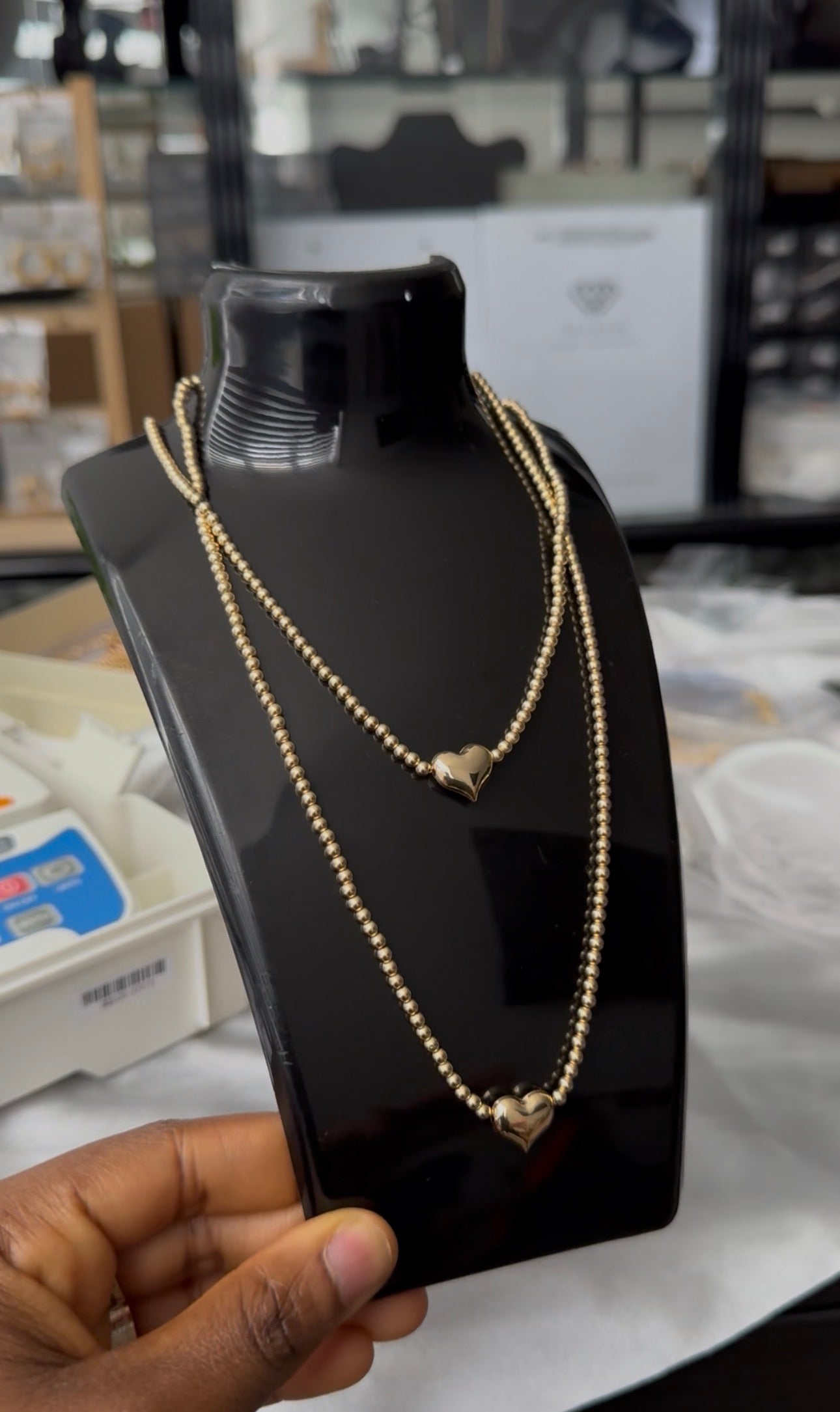 Deegab 18 Karat Pure Gold Instant Ball Heart Chain Necklace 18 Inches