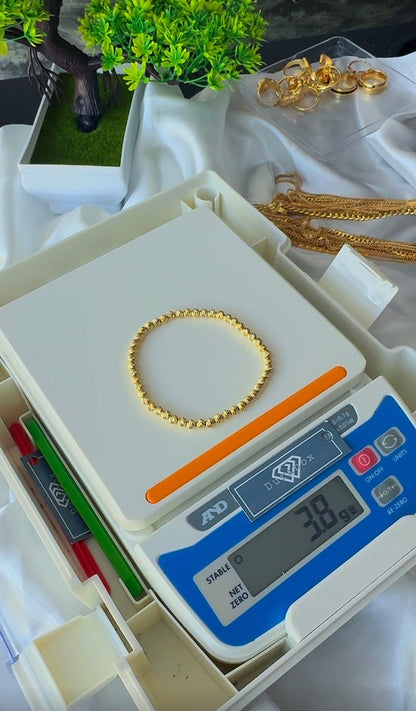 18ct Real Gold Diamond Cut Ball Bracelets | Stretchable Bangles
