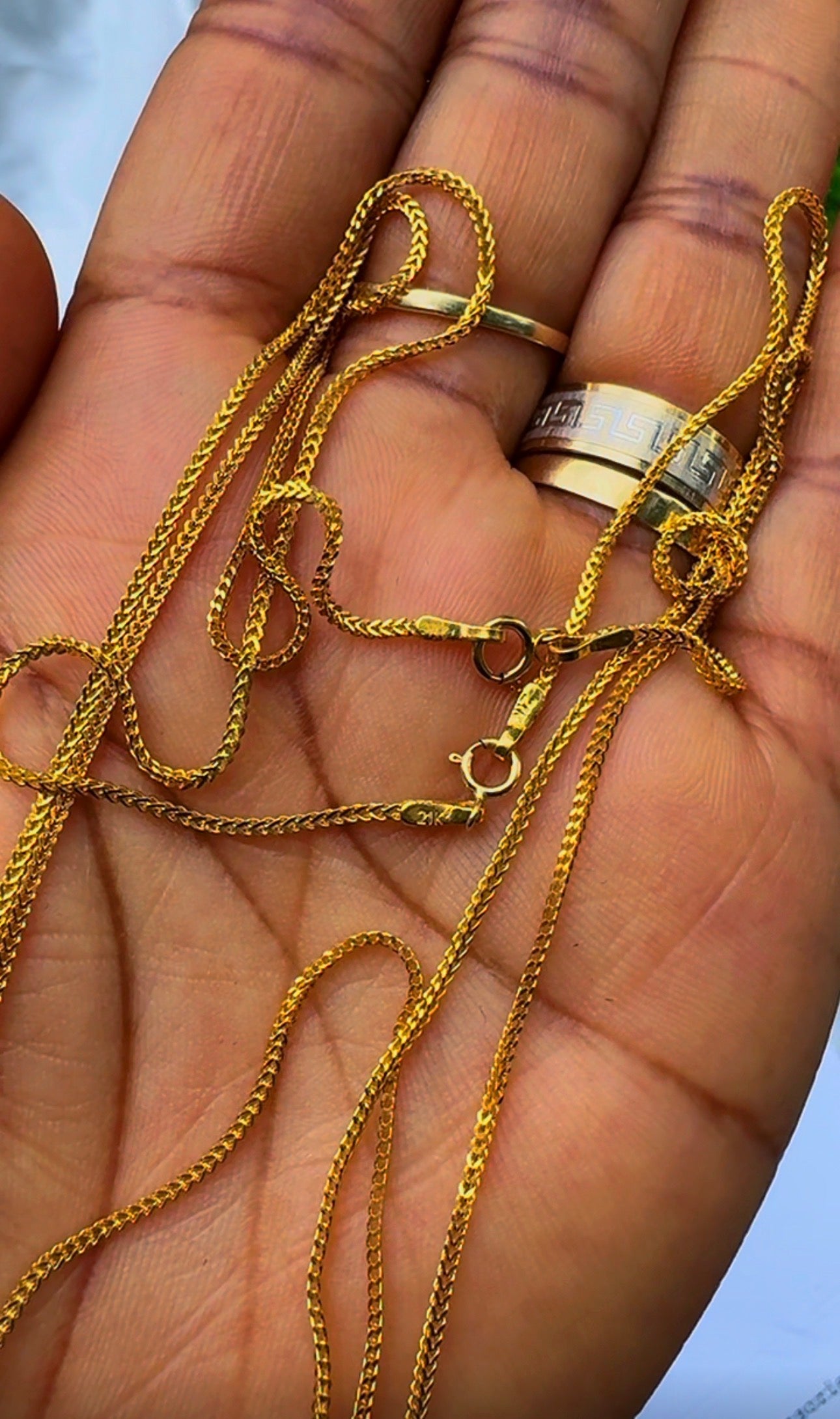 21 Karat Solid Gold Franco Chain Necklace | (18” - 3.6g) | (20” - 4.0g)