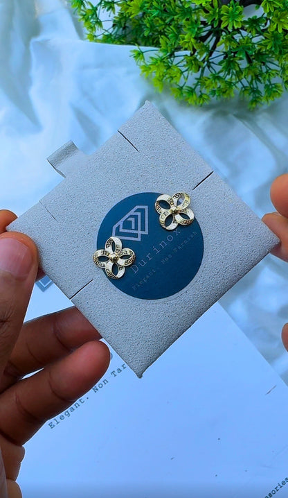 18K Solid Gold Textured Stud Earrings – Floral, Greek Key Clover & Bow Statement Stud Earrings (Pick Your Style) | 1.5 - 2.0g