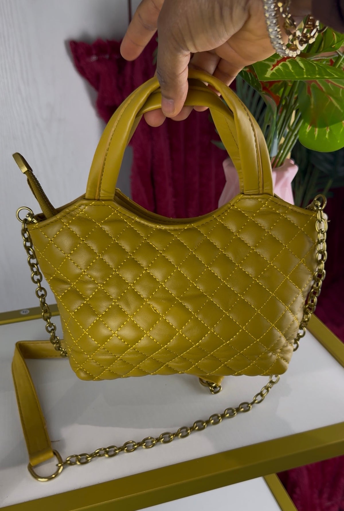 Yellow (Gold) Quilted Non Structured Ladies Handbag - 038 | Small