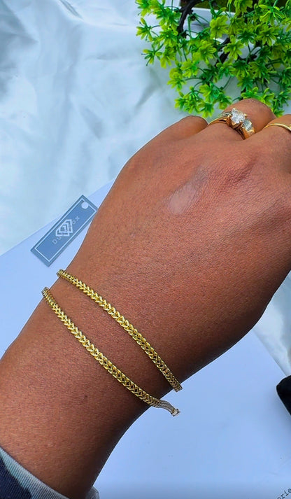 18K Solid Gold Franco Bracelet – 2.1g & 3.1g - 7.5 Inches