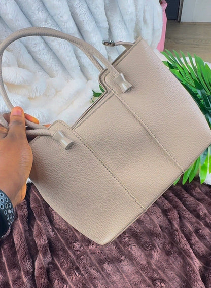 Women’s Nude Pebbled Leather Dual-Handle Tote Bag | LARYZ Everyday 046 | Small-Medium