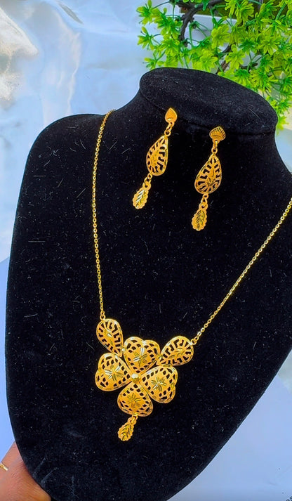 21K Solid Gold Earrings & Necklace Jewellery Set | 6.8g
