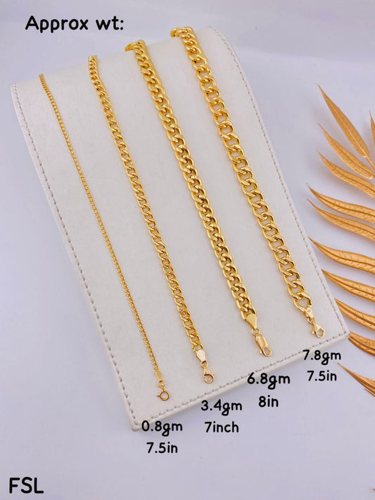 Defah 18K Real Gold Cuban Bracelet 7.2inches