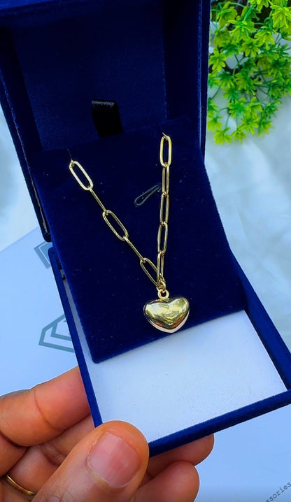 18ct Real Gold Paper Clip Heart Instant Chain Necklace- 3.7g | 18 Inches