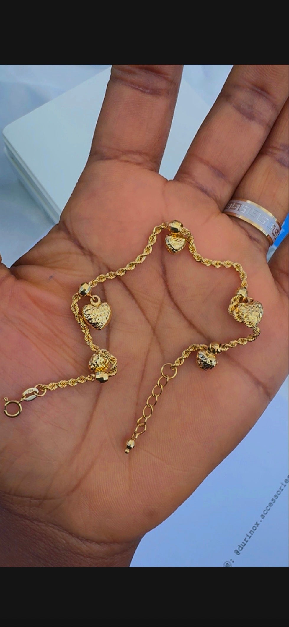 Defax 18K Pure Gold Charm Bracelets 7.5 Inches