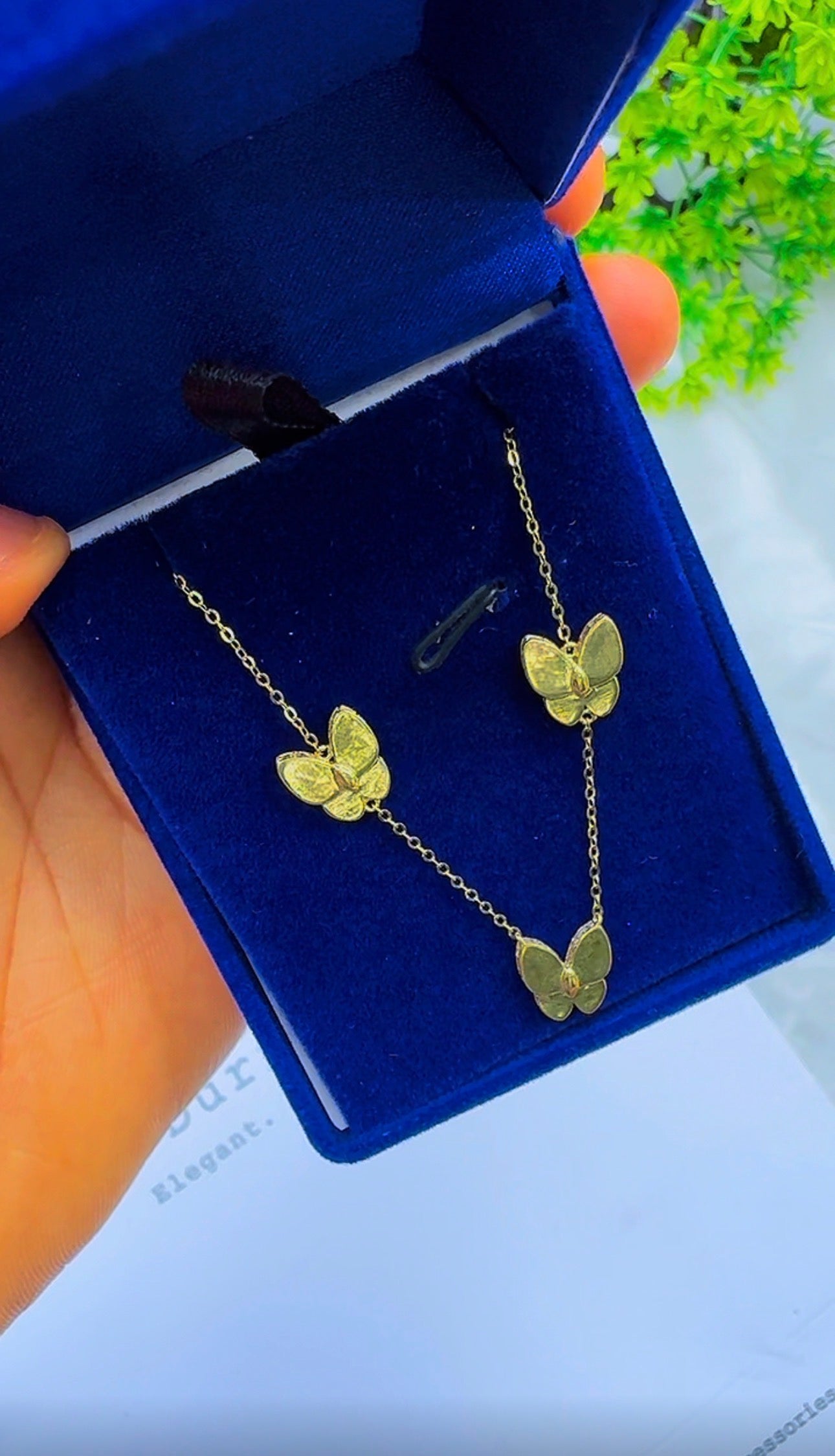 18ct Real Gold Triple Butterfly Necklace | 3.3g | 17” + 1” (18 Inches)