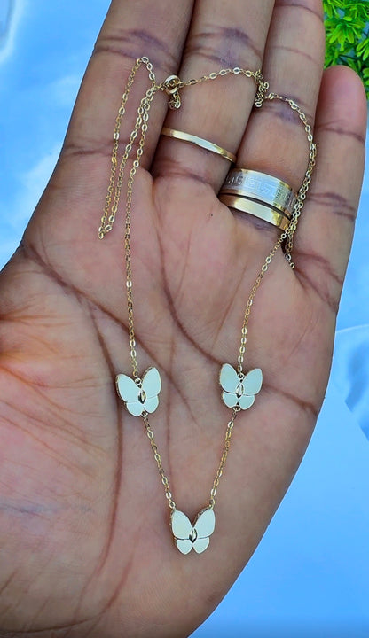 18ct Real Gold Triple Butterfly Necklace | 3.3g | 17” + 1” (18 Inches)