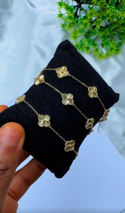 18K Solid Gold Clover Bracelet for Women – 3.8g - 8mm - 7.5 Inches
