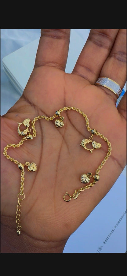 Defax 18K Pure Gold Charm Bracelets 7.5 Inches