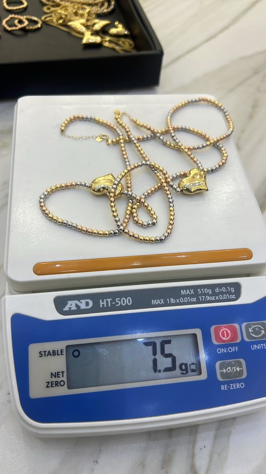 18 Karat Solid Gold Instant Ball Heart Chain Necklace 18 Inches