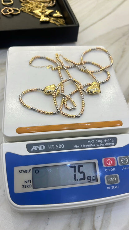 18 Karat Solid Gold Instant Ball Heart Chain Necklace 18 Inches