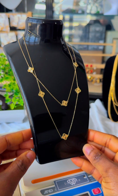 Degacc 18 Karat Solid Italian Gold Instant Chain Clover Necklace