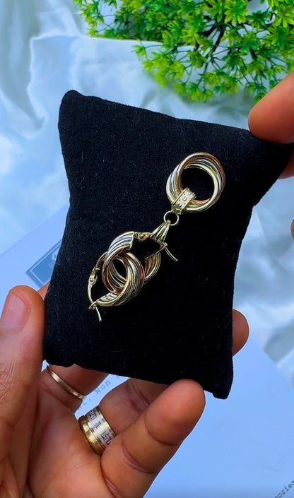 18K Solid Gold Shiny 3-Tone Earrings & Pendant Jewellery Set | 2.6g (Extra)