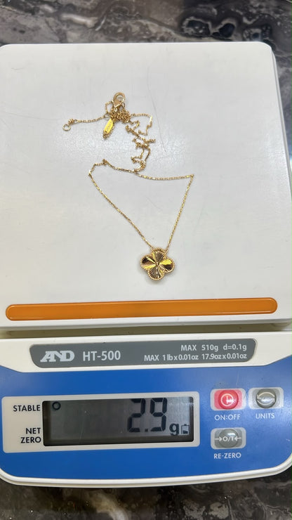 18K Solid Gold Single Motif Clover Chain Necklace 2.9g & 4.4g | 10mm & 12mm