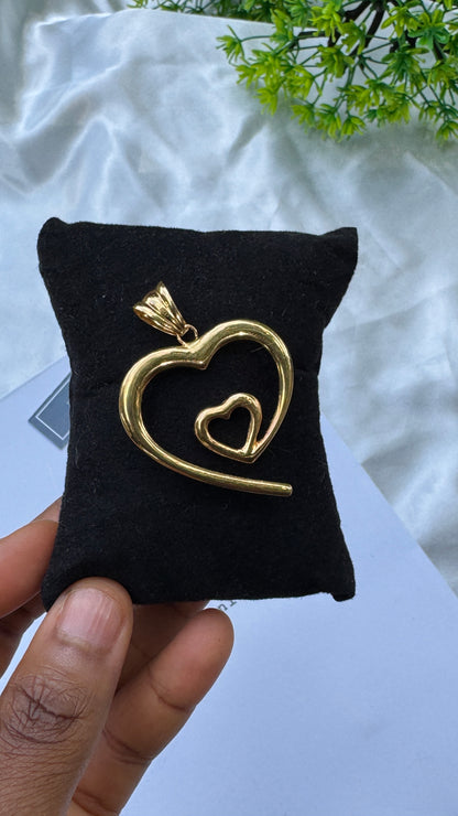 18K Solid Gold Double Heart Pendant (2.4g) | Open Heart-in-Heart Charm⁠ | Yellow & White Gold (Extra)