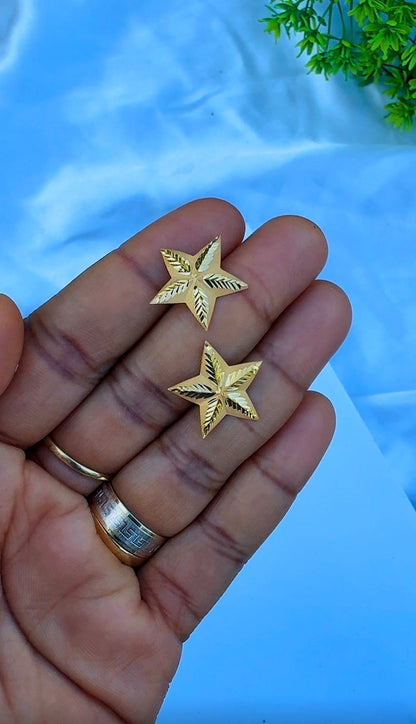 21K Solid Gold Star Half Moon & Dangle Stud Earrings | 1.4g - 2.8g