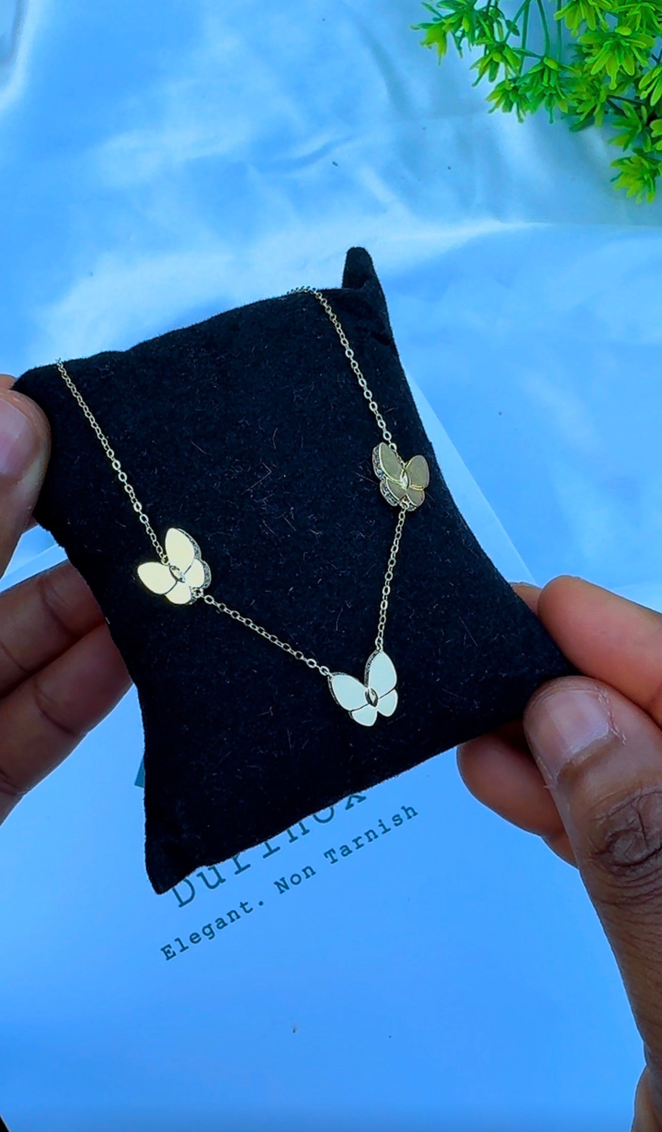 18ct Real Gold Triple Butterfly Necklace | 3.3g | 17” + 1” (18 Inches)