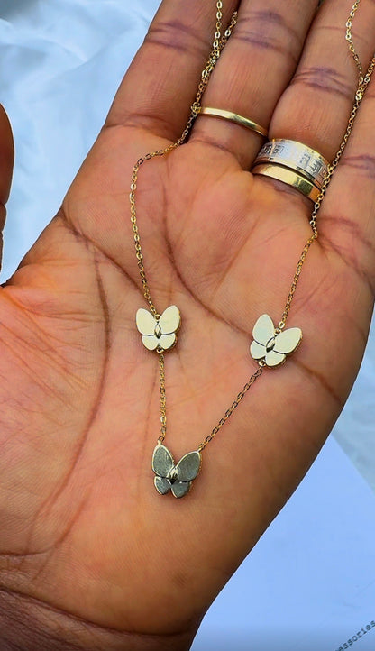 18ct Real Gold Triple Butterfly Necklace | 3.3g | 17” + 1” (18 Inches)