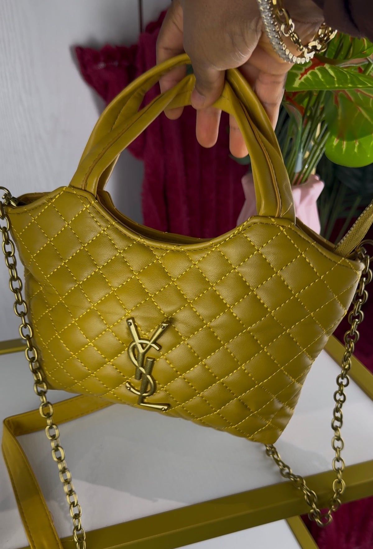 Yellow (Gold) Quilted Non Structured Ladies Handbag - 038 | Small
