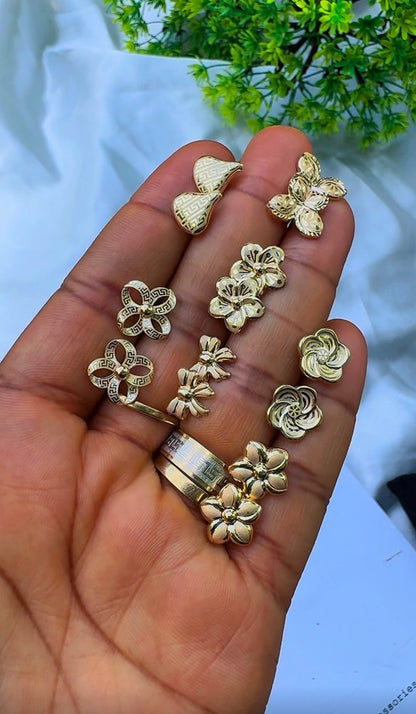 18K Solid Gold Textured Stud Earrings – Floral, Greek Key Clover & Bow Statement Stud Earrings (Pick Your Style) | 1.5 - 2.0g
