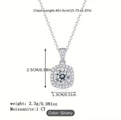 Dilux3 1ct Moissanite 18K Gold Plated Real 925 Sterling Silver Chain Necklace Jewellery for Bridal Wedding Party