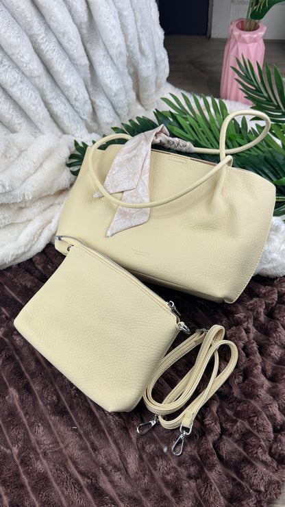 Women’s Off-White Pebbled Leather Dual-Handle 3-in-1 Big Tote Bag | LARYZ Everyday 047 | Big
