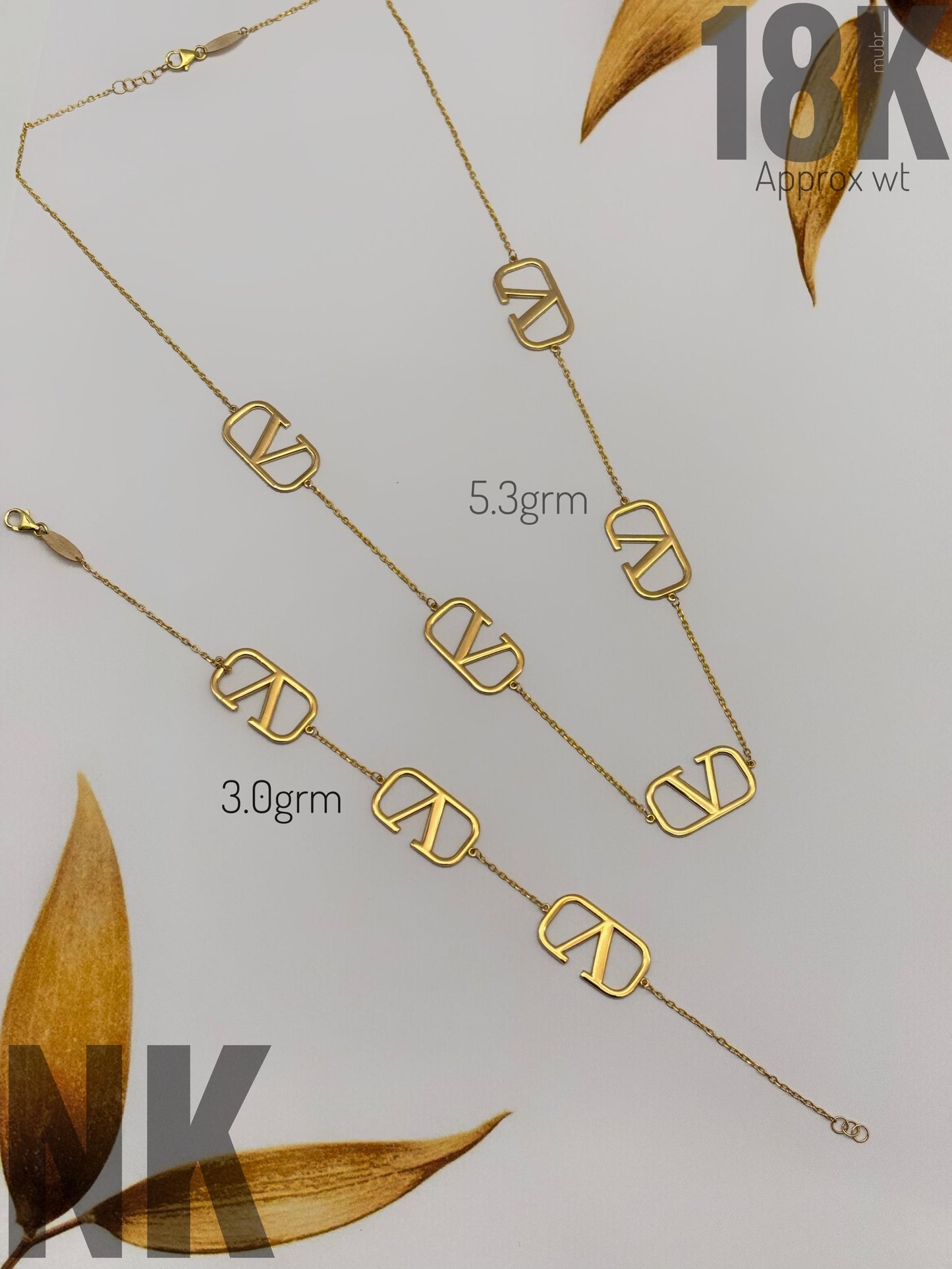 18ct Real Gold Instant V Chain Necklace 17 Inches (16+1)