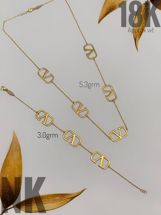 18ct Real Gold Instant V Chain Necklace 17 Inches (16+1)
