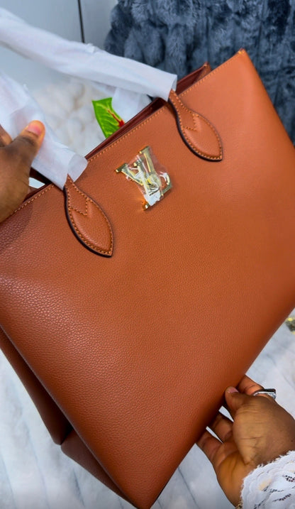 Tan ~ Caramel Soft Calfskin Genuine Leather Big Handbag LASi017