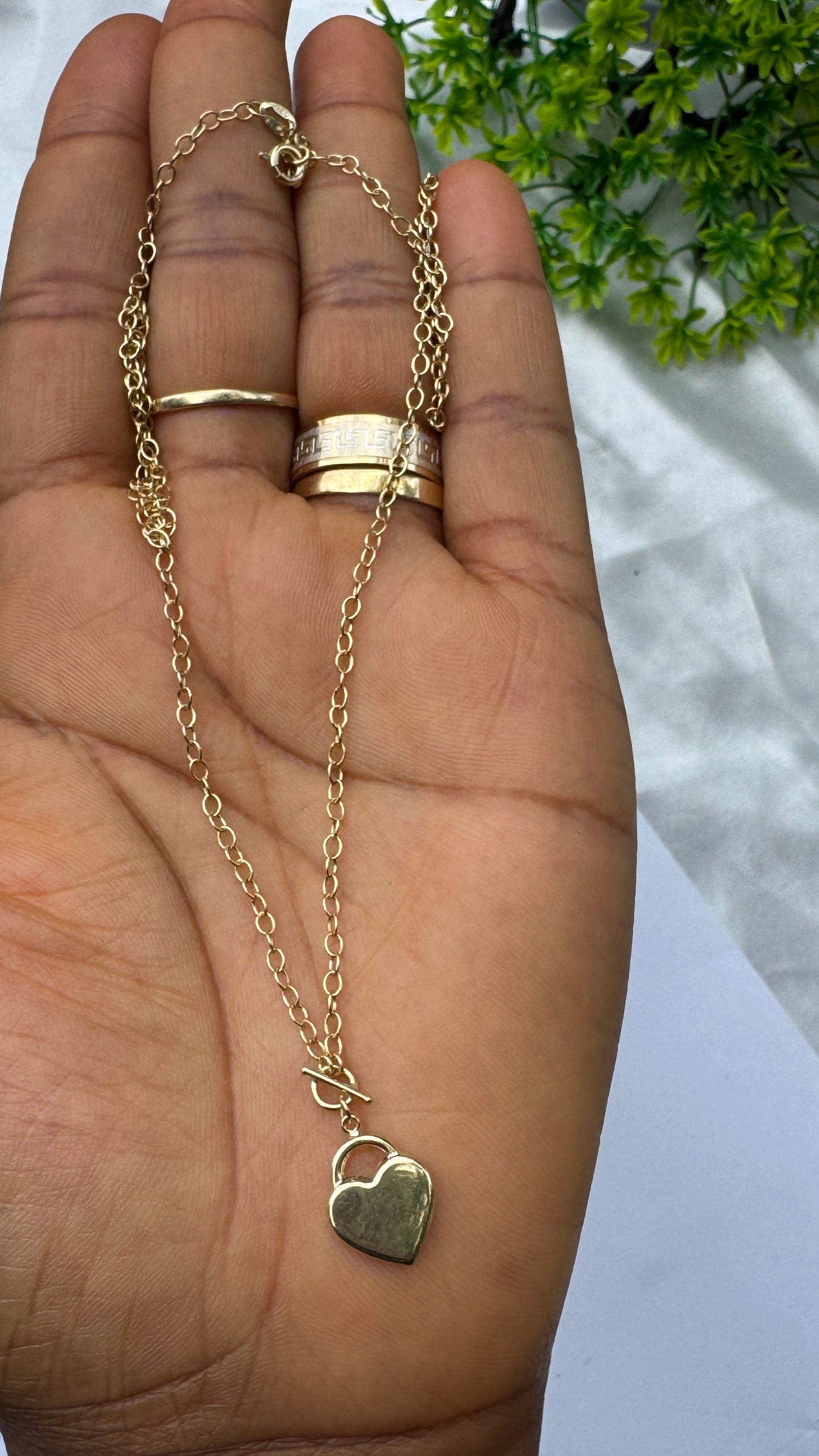18K Solid Gold Heart Padlock & Toggle Clasp Chain Necklace (2.1g) | 18 Inches