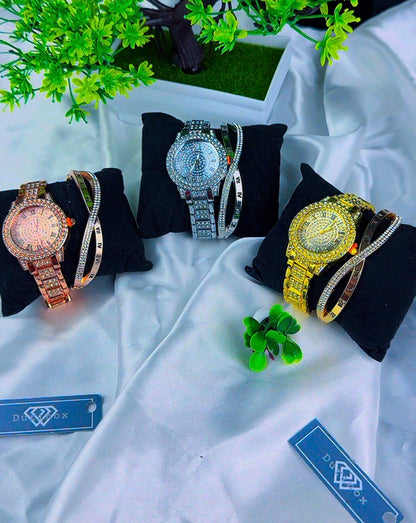 Diiddam Quality 2pc Fashion Wristwatch & Bracelet Set Quartz Watches For Women