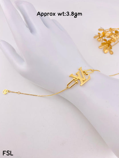 Diigaf 18K Pure Gold Inscribed Bracelets