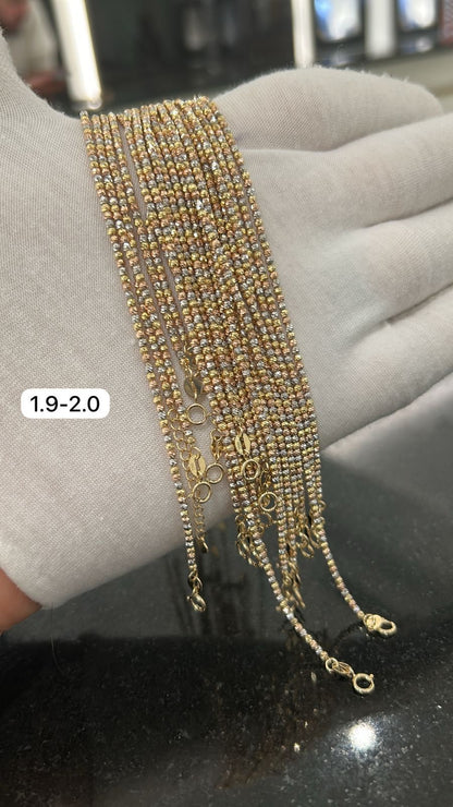 18K Solid Gold Diamond Cut Bracelets | 7.5 Inches