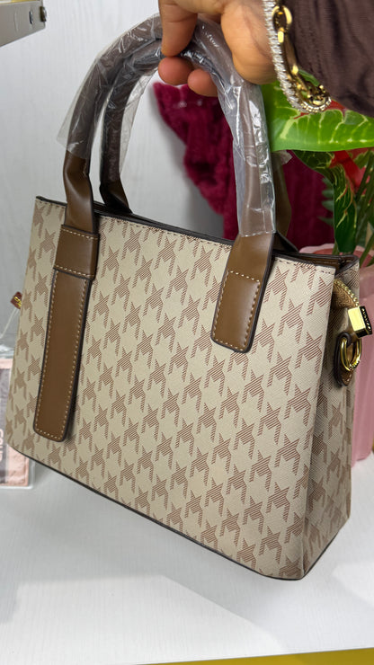 Printed Canvas Monogram Satchel Bag with Brown Leather Handles {Medium} | LARYZ Everyday 011 | Medium