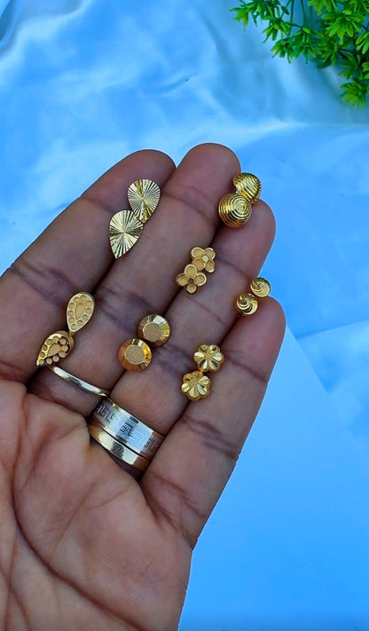 21K Solid Gold Stud Earrings Collection | High-Purity Gold⁠ | Lightweight 0.9g - 1.1g