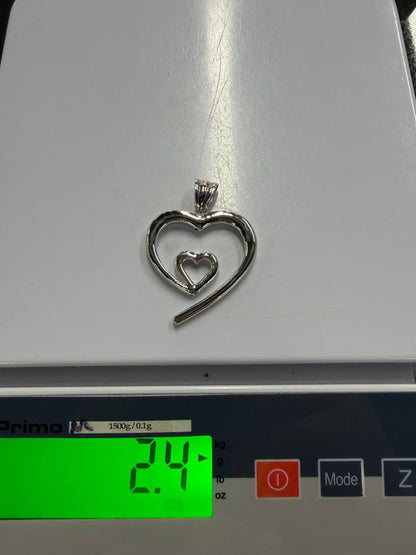 18K Solid Gold Double Heart Pendant (2.4g) | Open Heart-in-Heart Charm⁠ | Yellow & White Gold