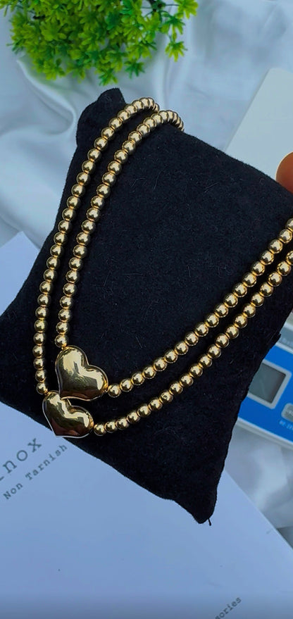Deegab 18 Karat Pure Gold Instant Ball Heart Chain Necklace 18 Inches