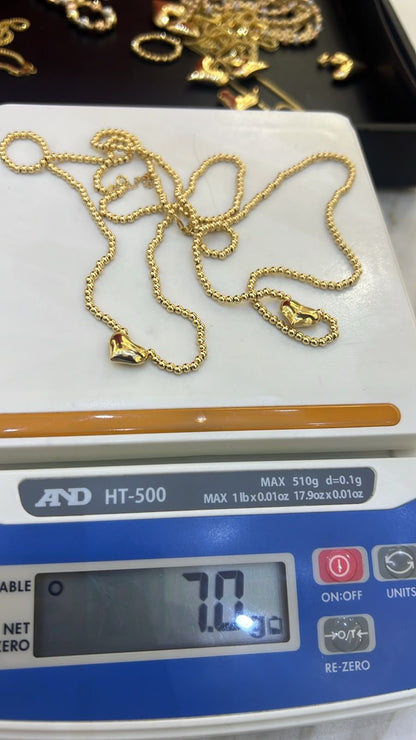 18 Karat Solid Gold Instant Ball Heart Chain Necklace 18 Inches