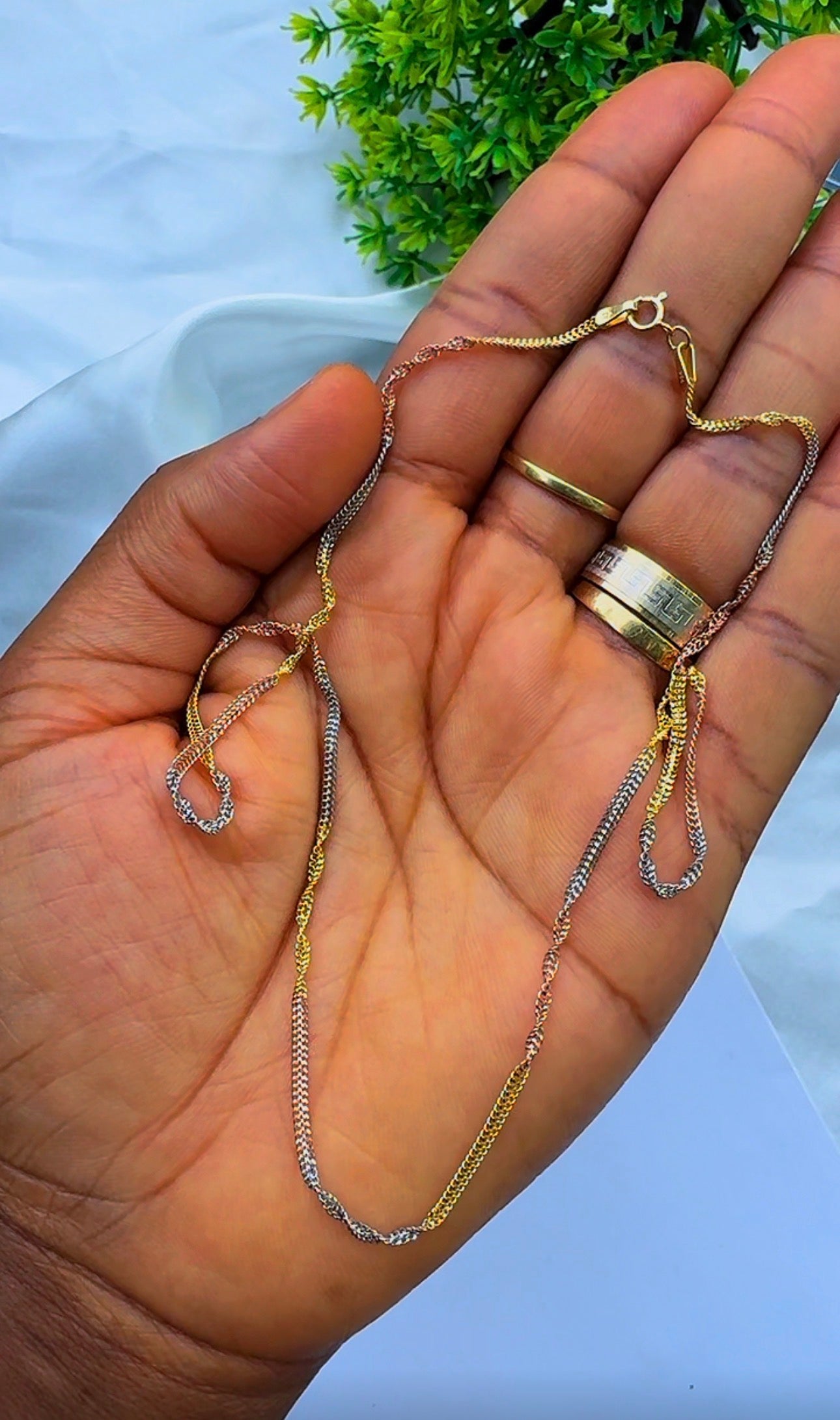 18K Solid Gold (3-Tone) Twisted Singapore Chain Necklace | 18" & 20" Real Gold 3-Tone Gold (2.7 & 3.0g) | Extra