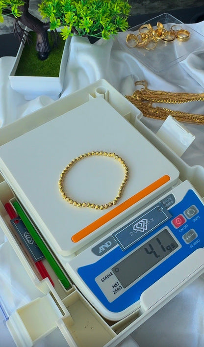 18ct Real Gold Diamond Cut Ball Bracelets | Stretchable Bangles