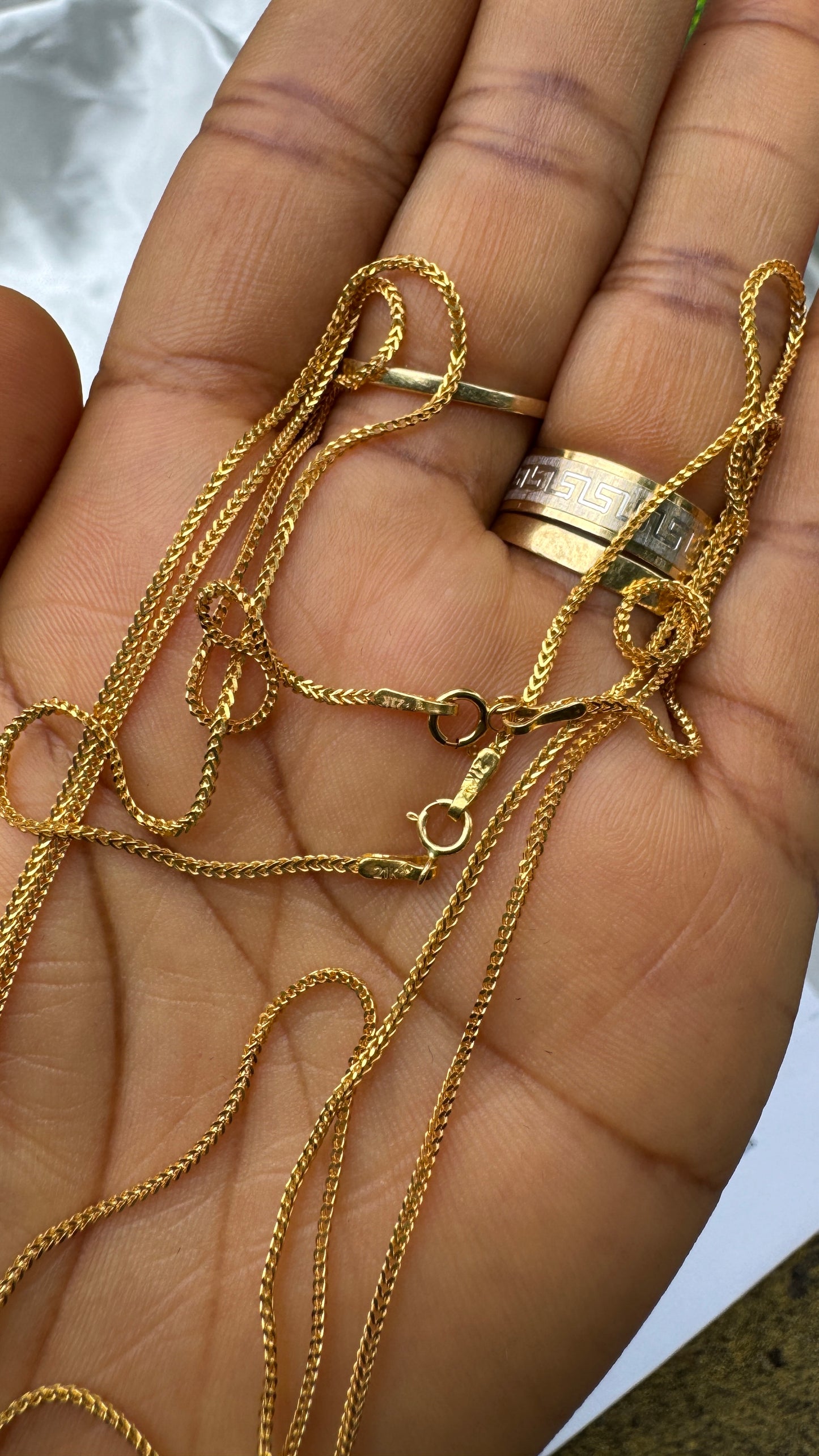 21 Karat Solid Gold Franco Chain Necklace | (18” - 3.6g) | (20” - 4.0g)